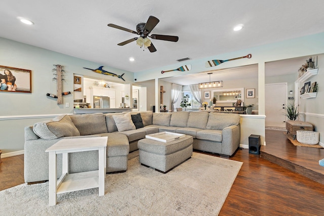 9674 Dogwood Ave, Palm Beach Gardens, FL 33410 - living area with ceiling fan, wood finished floors, recessed lighting, and baseboards