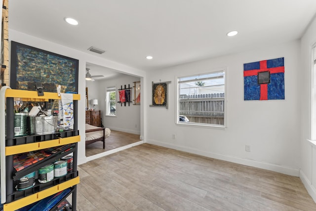 1509 N N St, Lake Worth Beach, FL 33460 - recreation room with a ceiling fan, baseboards, wood finished floors, and recessed lighting