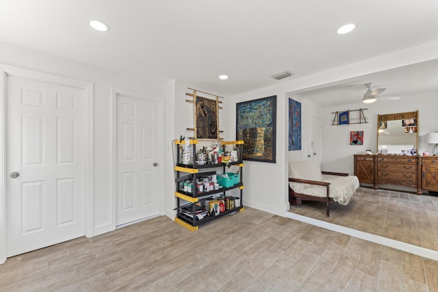 1509 N N St, Lake Worth Beach, FL 33460 - sitting room featuring wood finished floors, a ceiling fan, baseboards, and recessed lighting