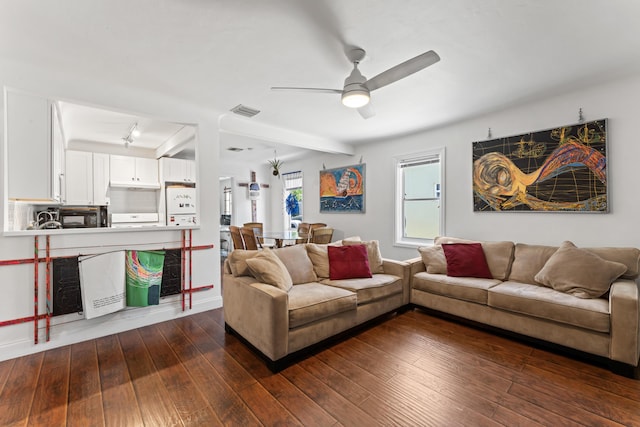 1509 N N St, Lake Worth Beach, FL 33460 - living room with dark wood-type flooring, a ceiling fan, and baseboards