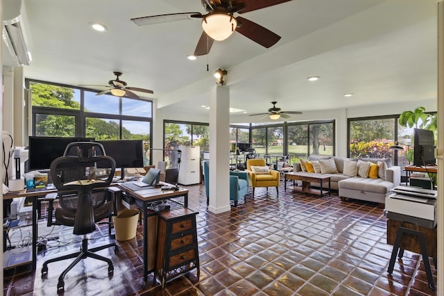 5625 Lakeview Mews Ct, Boynton Beach, FL 33437 - office area with a ceiling fan and recessed lighting