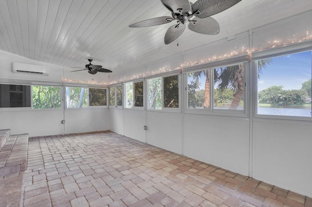 4040 Gem Lake Dr, Glen Ridge, FL 33406 - unfurnished sunroom featuring a ceiling fan, a wall mounted air conditioner, and healthy amount of natural light