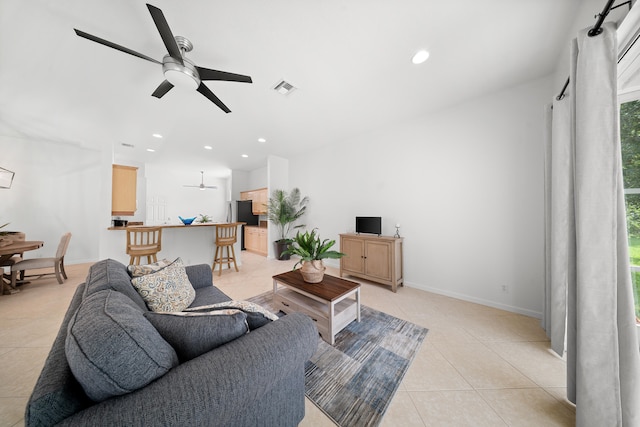 296 NW Toscane Trl, Port Saint Lucie, FL 34986 - living area with a ceiling fan, light tile patterned floors, recessed lighting, and baseboards