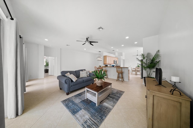 296 NW Toscane Trl, Port Saint Lucie, FL 34986 - living room featuring recessed lighting, ceiling fan, and light tile patterned floors