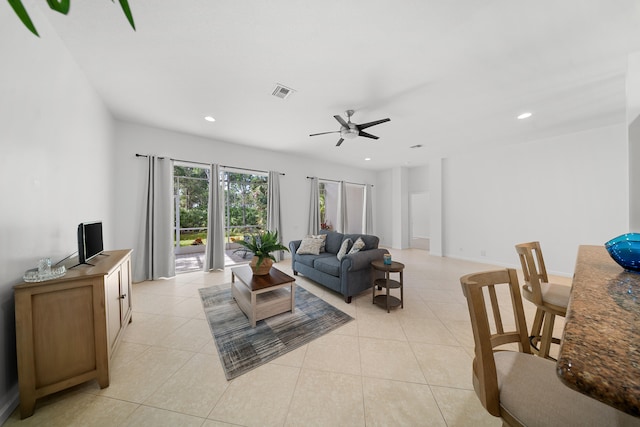 296 NW Toscane Trl, Port Saint Lucie, FL 34986 - living room featuring ceiling fan, recessed lighting, and light tile patterned floors
