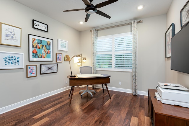 17155 SW Ambrose Way, Port Saint Lucie, FL 34986 - office space with ceiling fan, dark wood finished floors, baseboards, and recessed lighting