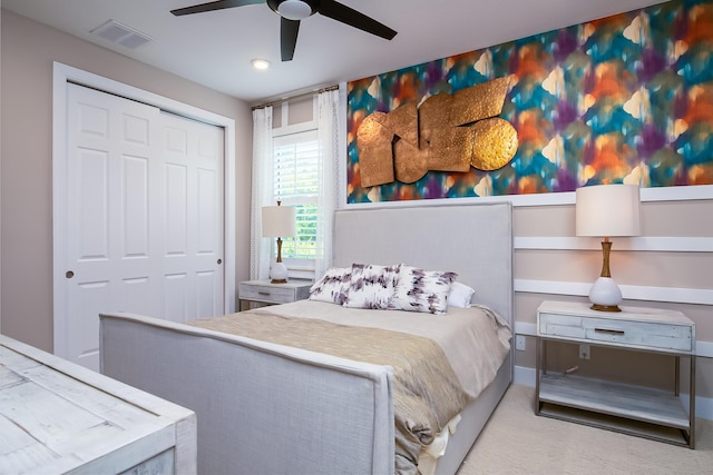 17155 SW Ambrose Way, Port Saint Lucie, FL 34986 - carpeted bedroom featuring a closet, ceiling fan, and recessed lighting