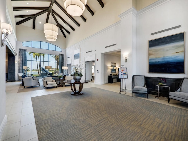 17155 SW Ambrose Way, Port Saint Lucie, FL 34986 - common area featuring high vaulted ceiling, beam ceiling, and recessed lighting
