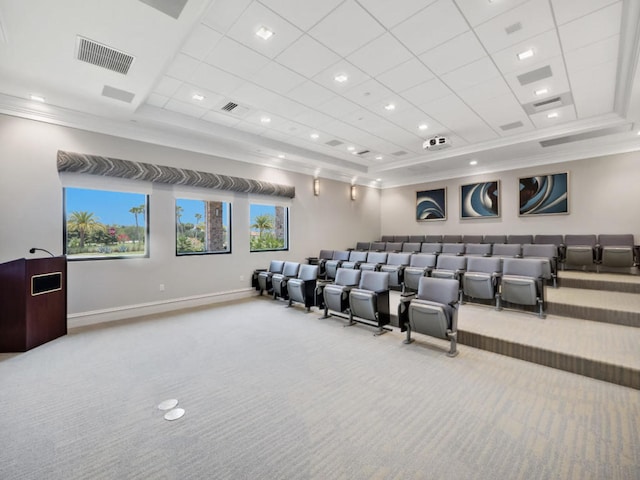 17155 SW Ambrose Way, Port Saint Lucie, FL 34986 - home theater room with carpet, ornamental molding, a drop ceiling, and baseboards