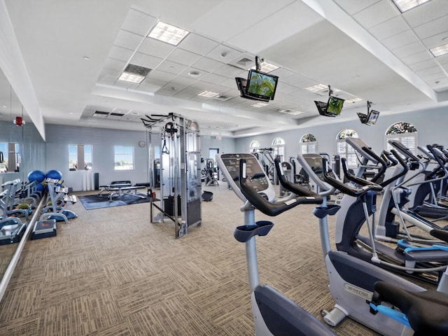 17155 SW Ambrose Way, Port Saint Lucie, FL 34986 - workout area featuring a drop ceiling and carpet flooring