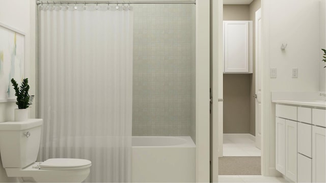 1752 Wandering Willow Way, Loxahatchee, FL 33470 - bathroom featuring toilet, tile patterned flooring, vanity, and shower / bath combo with shower curtain