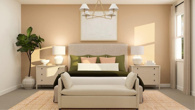 1752 Wandering Willow Way, Loxahatchee, FL 33470 - carpeted bedroom featuring a chandelier and baseboards