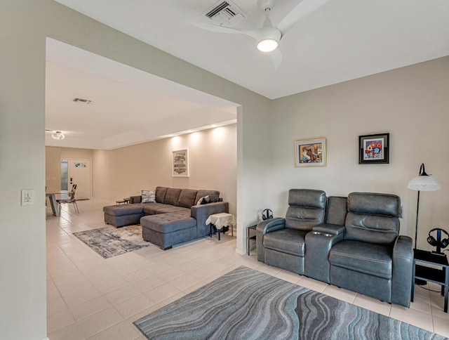 9998 Seacrest Cir Unit C, Boynton Beach, FL 33437 - home theater with light tile patterned floors and ceiling fan