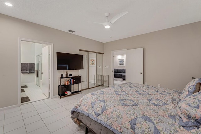 9998 Seacrest Cir Unit C, Boynton Beach, FL 33437 - tiled bedroom with recessed lighting, baseboards, a ceiling fan, a closet, and connected bathroom