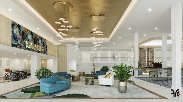 9998 Seacrest Cir Unit C, Boynton Beach, FL 33437 - building lobby featuring a towering ceiling and recessed lighting