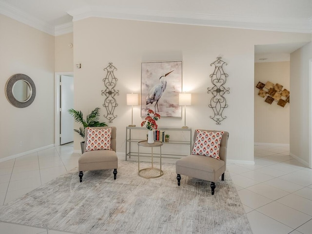 8520 Lake Cypress Rd, Lake Worth, FL 33467 - sitting room with crown molding, baseboards, and tile patterned floors