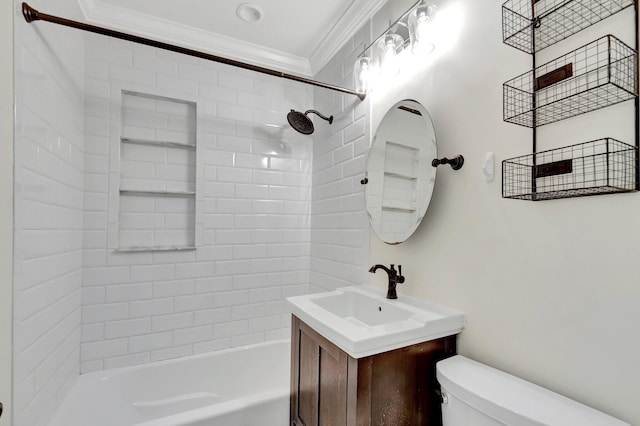 305 Vanderbilt Dr, Lake Worth Beach, FL 33460 - full bathroom with ornamental molding, toilet, vanity, and  shower combination
