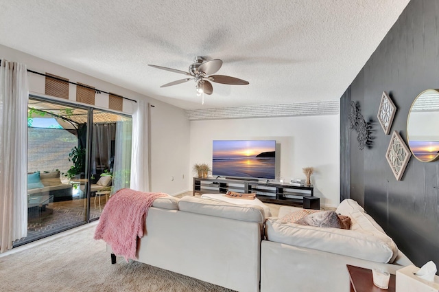 6644 66th Way, West Palm Beach, FL 33409 - living area with a ceiling fan, a textured ceiling, and carpet floors