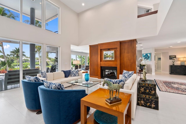 6460 SE Harbor Cir, Stuart, FL 34996 - tiled living area with recessed lighting and a high ceiling