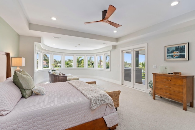 6460 SE Harbor Cir, Stuart, FL 34996 - bedroom with light carpet, access to outside, recessed lighting, a ceiling fan, and baseboards