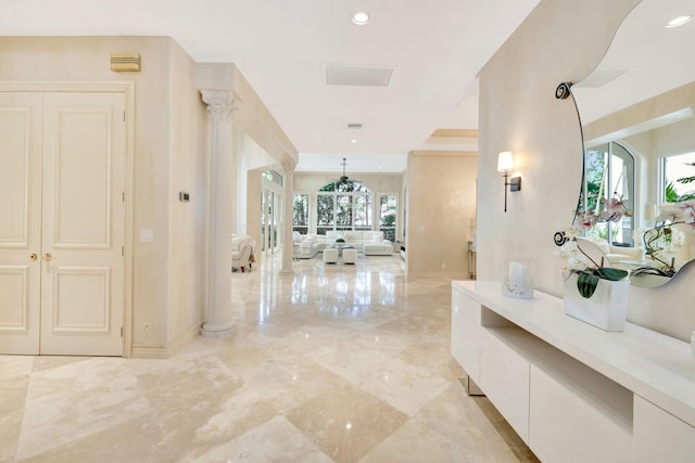 3628 S Ocean Blvd, Highland Beach, FL 33487 - corridor with recessed lighting and light marble finish floors