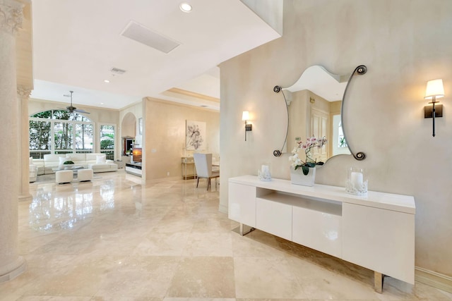 3628 S Ocean Blvd, Highland Beach, FL 33487 - bathroom featuring recessed lighting, a ceiling fan, baseboards, and crown molding