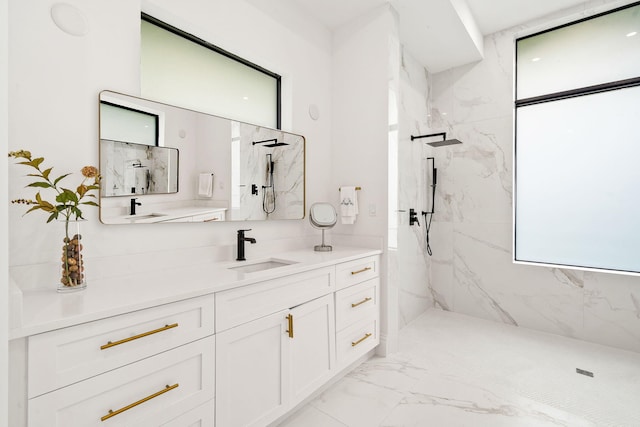 7887 150th Ct N, Palm Beach Gardens, FL 33418 - full bathroom featuring vanity, a marble finish shower, and healthy amount of natural light