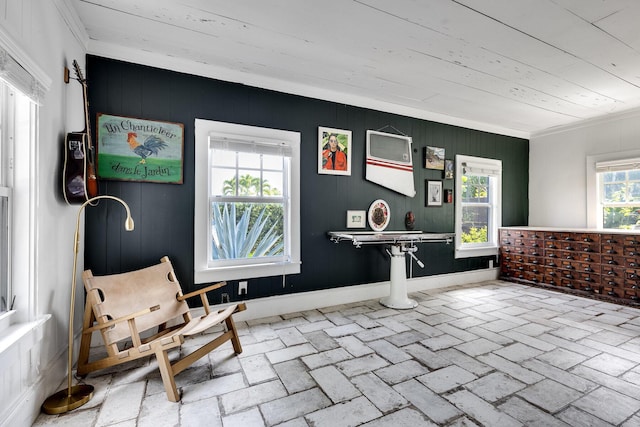 230 Princeton Dr, Lake Worth Beach, FL 33460 - sitting room with brick flooring, crown molding, and wooden ceiling