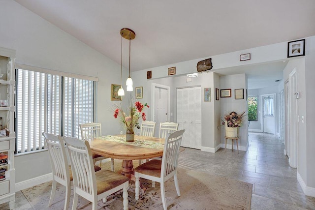 10112 Marwood Pl, Boynton Beach, FL 33437 - dining space featuring baseboards and vaulted ceiling