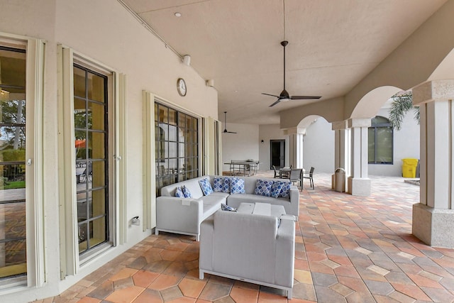 6908 Adriano Dr, Boynton Beach, FL 33437 - view of patio / terrace with outdoor dining area, an outdoor living space, and a ceiling fan