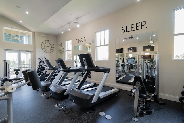 433 Amador Ln Unit 1, West Palm Beach, FL 33401 - exercise room featuring baseboards and ceiling fan