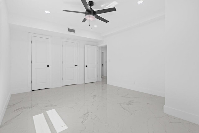 2949 NE 12th Ter, Pompano Beach, FL 33064 - unfurnished bedroom featuring baseboards, recessed lighting, marble finish flooring, and a ceiling fan