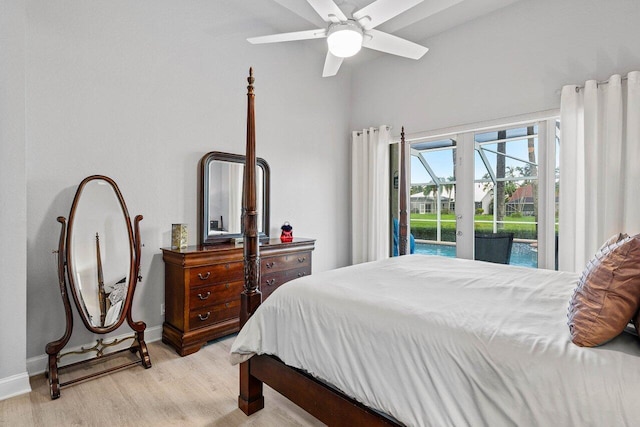 9391 Aqua Vista Blvd, Boynton Beach, FL 33437 - bedroom with access to exterior, light wood-type flooring, baseboards, and ceiling fan