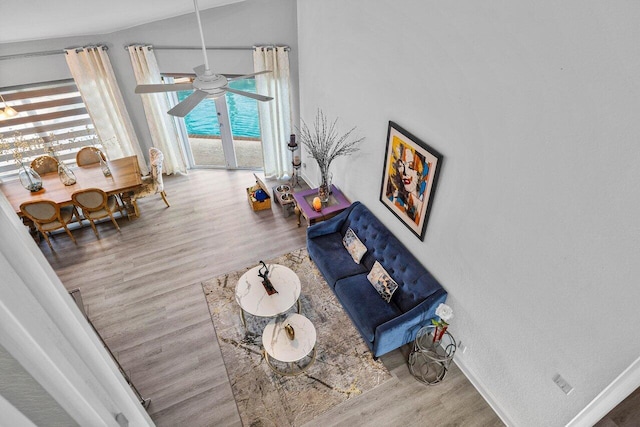 9391 Aqua Vista Blvd, Boynton Beach, FL 33437 - living area featuring ceiling fan, wood finished floors, and baseboards