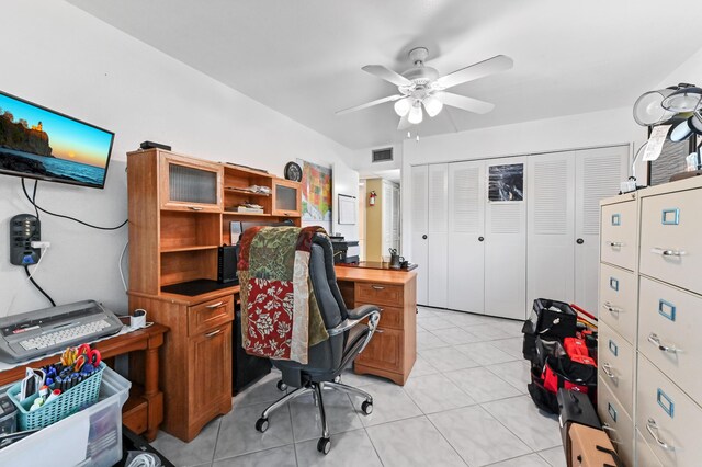 160 Tuscany C, Delray Beach, FL 33446 - home office with ceiling fan and light tile patterned flooring