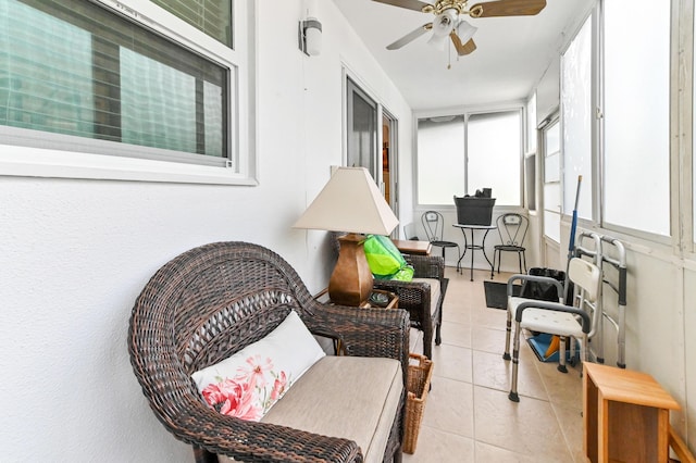 160 Tuscany C, Delray Beach, FL 33446 - sunroom featuring ceiling fan and tile patterned flooring