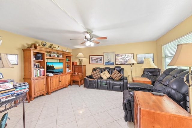 160 Tuscany C, Delray Beach, FL 33446 - living room featuring a ceiling fan and light tile patterned floors