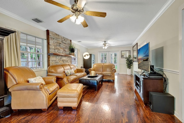 16095 121st Ter N, Jupiter, FL 33478 - living room with wood finished floors, ceiling fan, healthy amount of natural light, ornamental molding, and baseboards