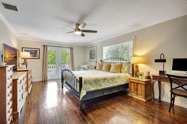 16095 121st Ter N, Jupiter, FL 33478 - bedroom with access to exterior, wood finished floors, crown molding, french doors, and a textured ceiling