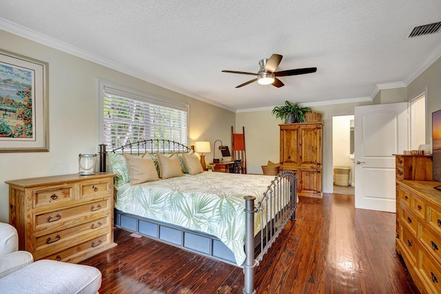 16095 121st Ter N, Jupiter, FL 33478 - bedroom with dark wood finished floors, ornamental molding, ceiling fan, and a textured ceiling