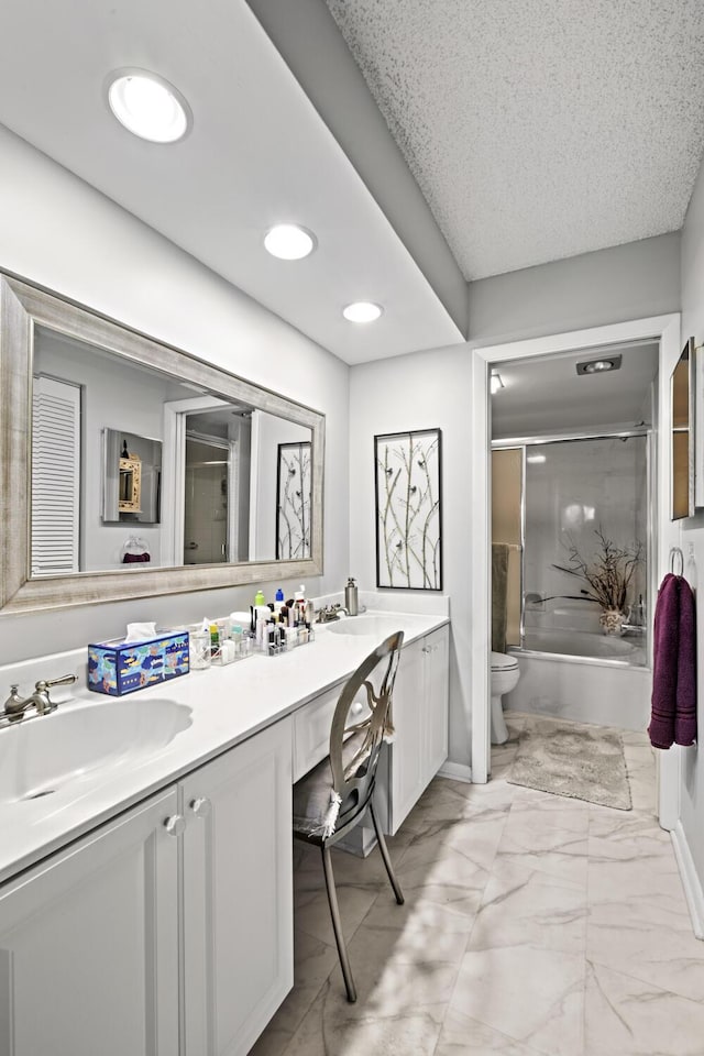 5153 Oak Hill Ln Unit 512, Delray Beach, FL 33484 - full bathroom featuring double vanity, combined bath / shower with glass door, and marble look tile flooring