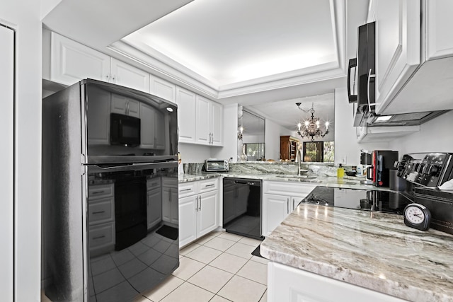 5153 Oak Hill Ln Unit 512, Delray Beach, FL 33484 - kitchen featuring dishwasher, fridge, a chandelier, light tile patterned flooring, and white cabinetry