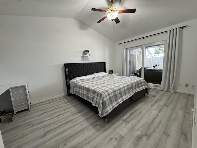 1518 Royal Forest Ct, Palm Springs, FL 33406 - bedroom featuring access to outside, lofted ceiling, wood finished floors, baseboards, and ceiling fan