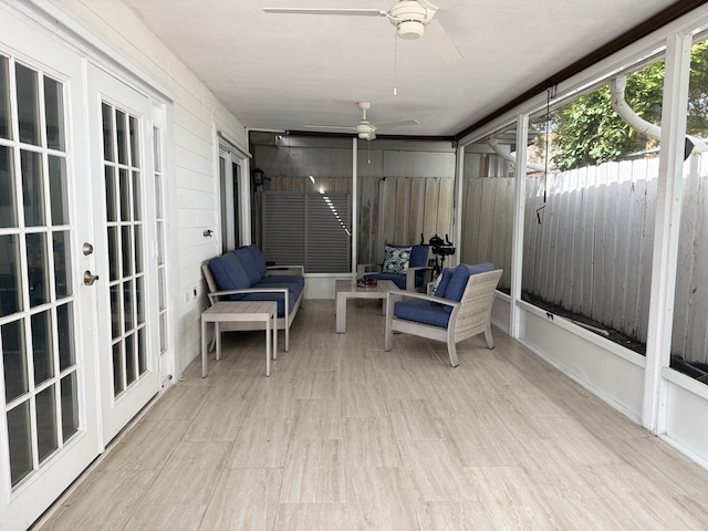 1518 Royal Forest Ct, Palm Springs, FL 33406 - sunroom / solarium featuring french doors, an outdoor hangout area, and a ceiling fan