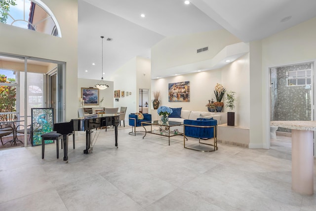 23193 Via Stel, Boca Raton, FL 33433 - living area featuring high vaulted ceiling and healthy amount of natural light