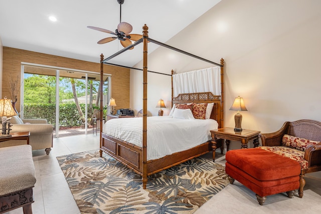 23193 Via Stel, Boca Raton, FL 33433 - tiled bedroom with access to outside, recessed lighting, and high vaulted ceiling