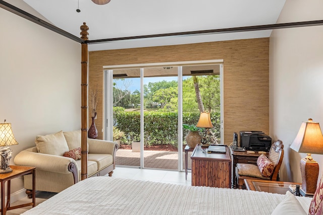 23193 Via Stel, Boca Raton, FL 33433 - bedroom featuring access to exterior, tile patterned floors, and lofted ceiling