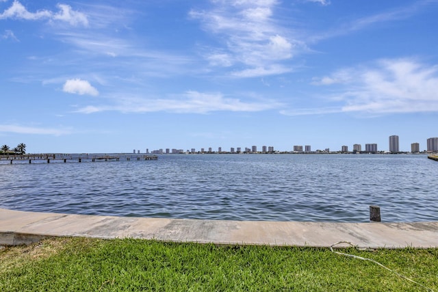 2936 Lake Shore Dr Unit 108, Riviera Beach, FL 33404 - dock area featuring a water view and a skyline view