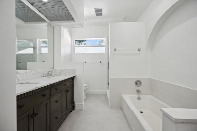 811 Hunter St, West Palm Beach, FL 33405 - bathroom with toilet, a bath, vanity, tile patterned floors, and a shower with shower door