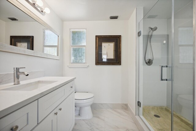 811 Hunter St, West Palm Beach, FL 33405 - full bath featuring toilet, vanity, a stall shower, and marble look tiles